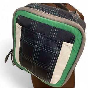 Lands End Insulated Lunch Box Durable Plaid Canvas Clips on Back Pack NWOT
